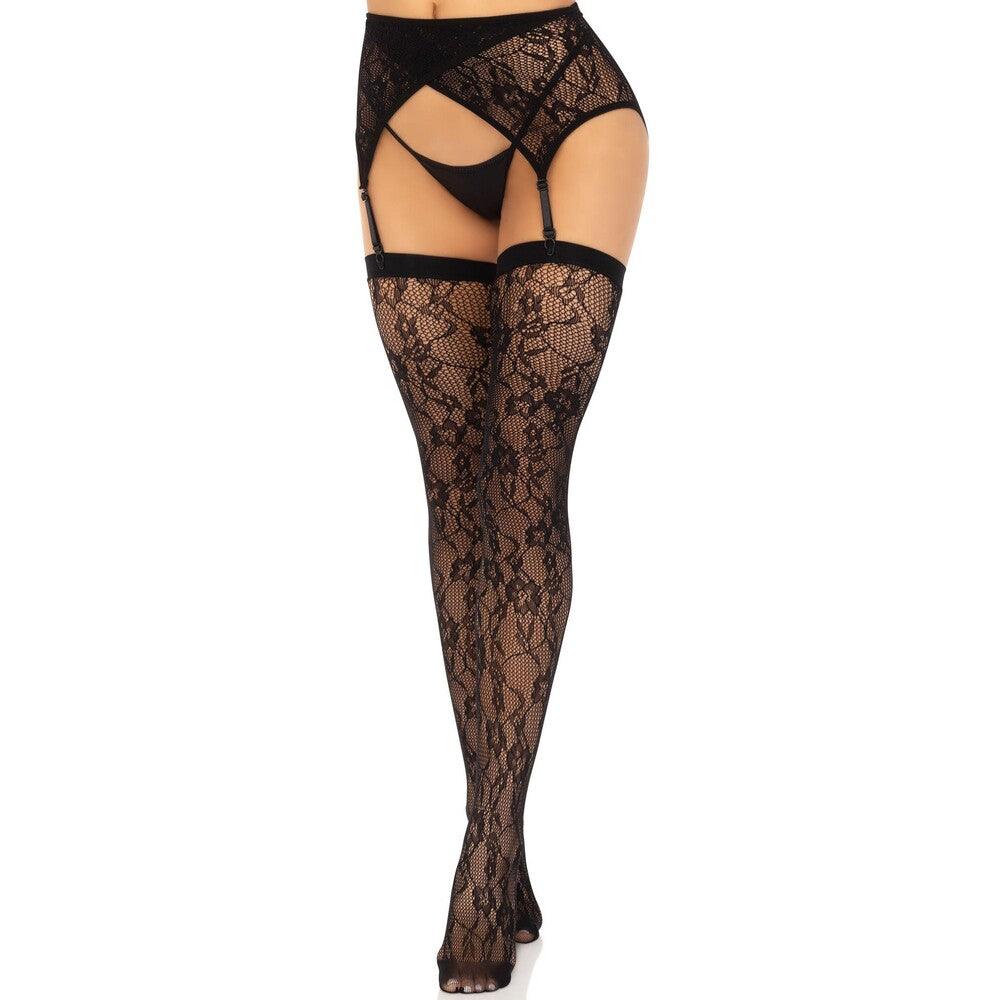 Sensual lingerie set with lace stockings and garterbelt for women