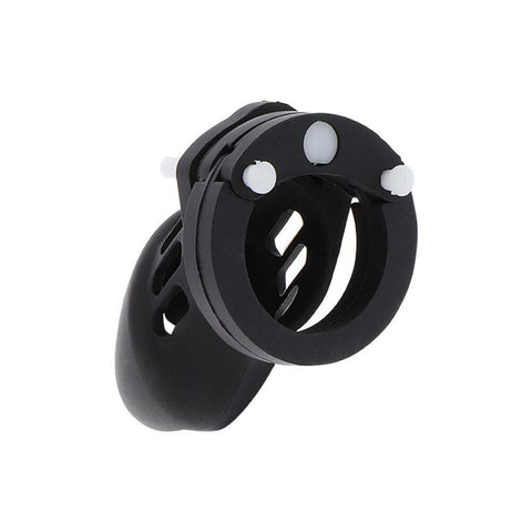 Black silicone cock cage with multiple rings for a secure fit