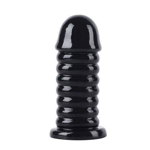 Hidden Desire Extreme Anal Bold Large 65 Inches - Black silicone anal plug with ridged texture and tapered tip