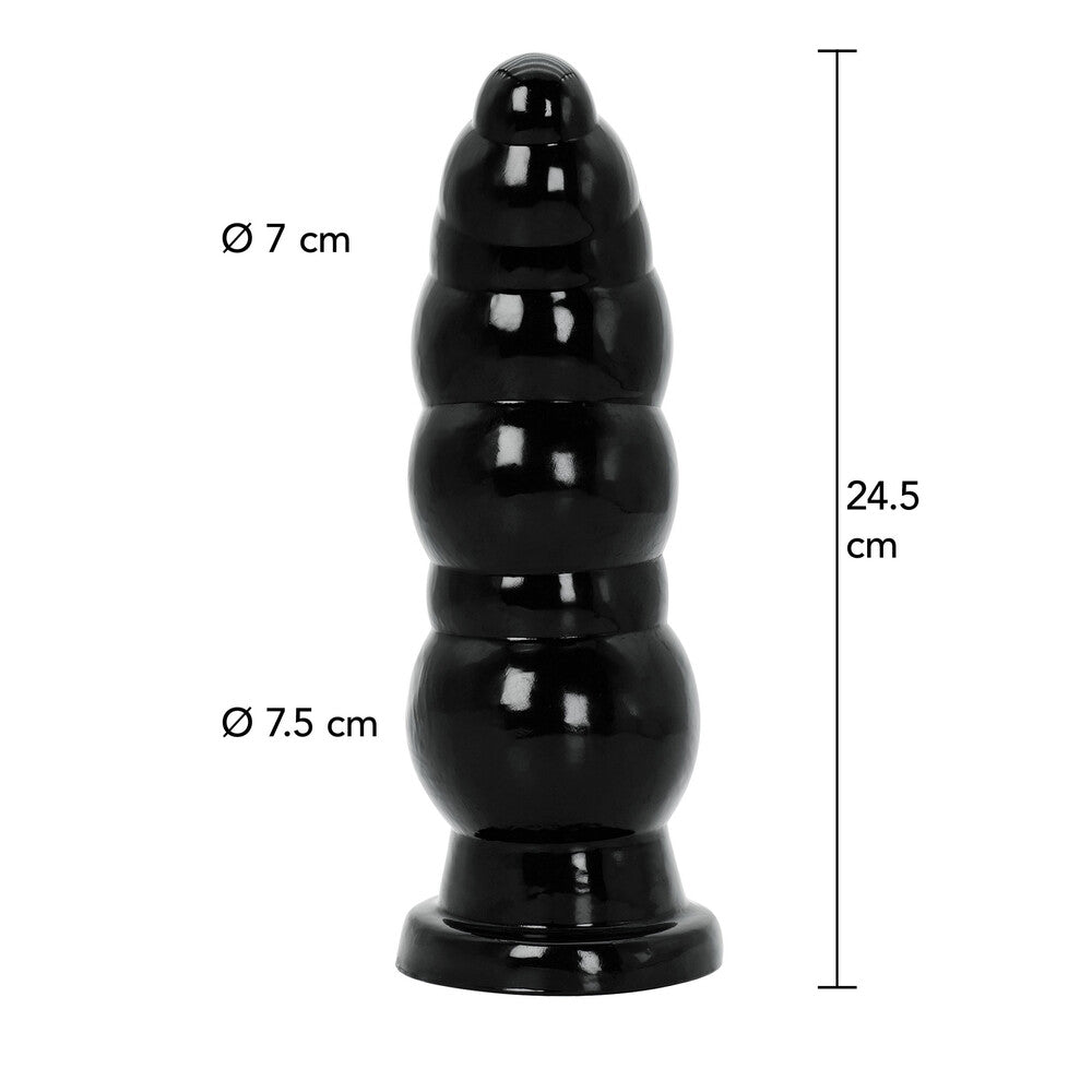 Large black butt plug with textured balls for advanced users