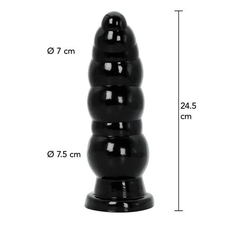 Large black butt plug with textured balls for advanced users