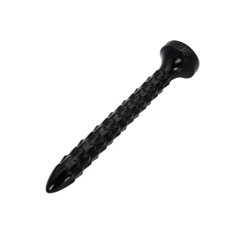 Black silicone anal snake toy with ribbed texture and 137-inch length