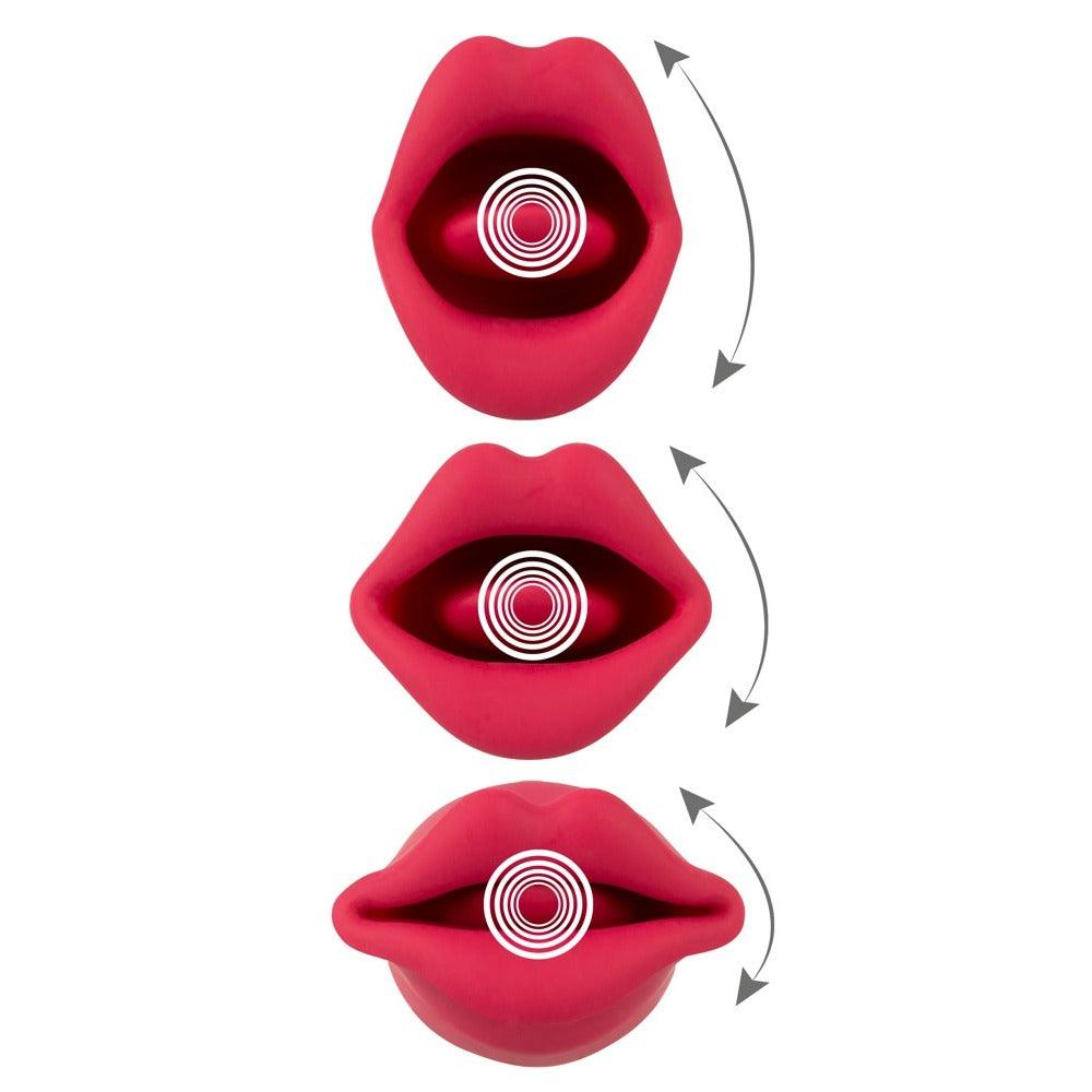  Close-up of Oral Fun Moving Lips Tongue Vibrator showing the silicone material and textured lips 