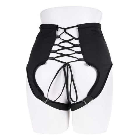 Black high waisted corset strap on for playful bedroom activities