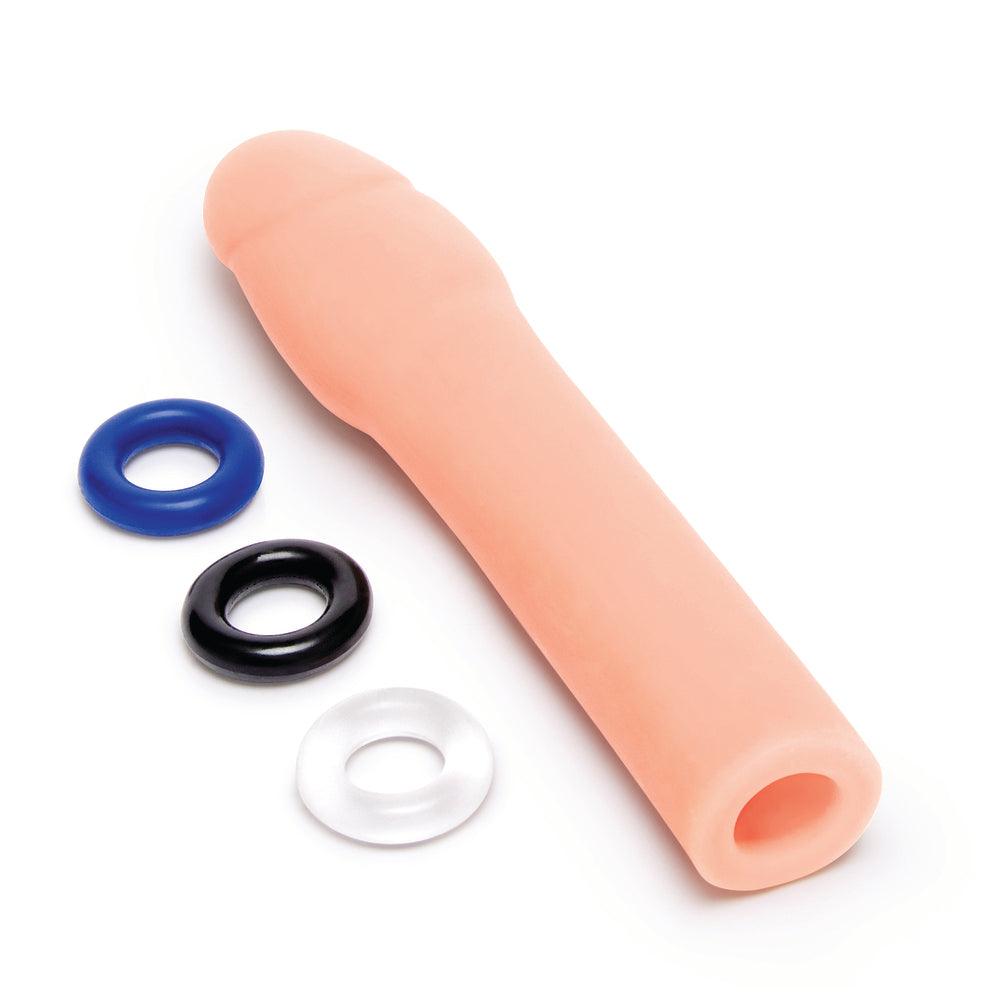  Man wearing the Size Up Penis 2 Inch Extender with a partner, enjoying increased satisfaction 