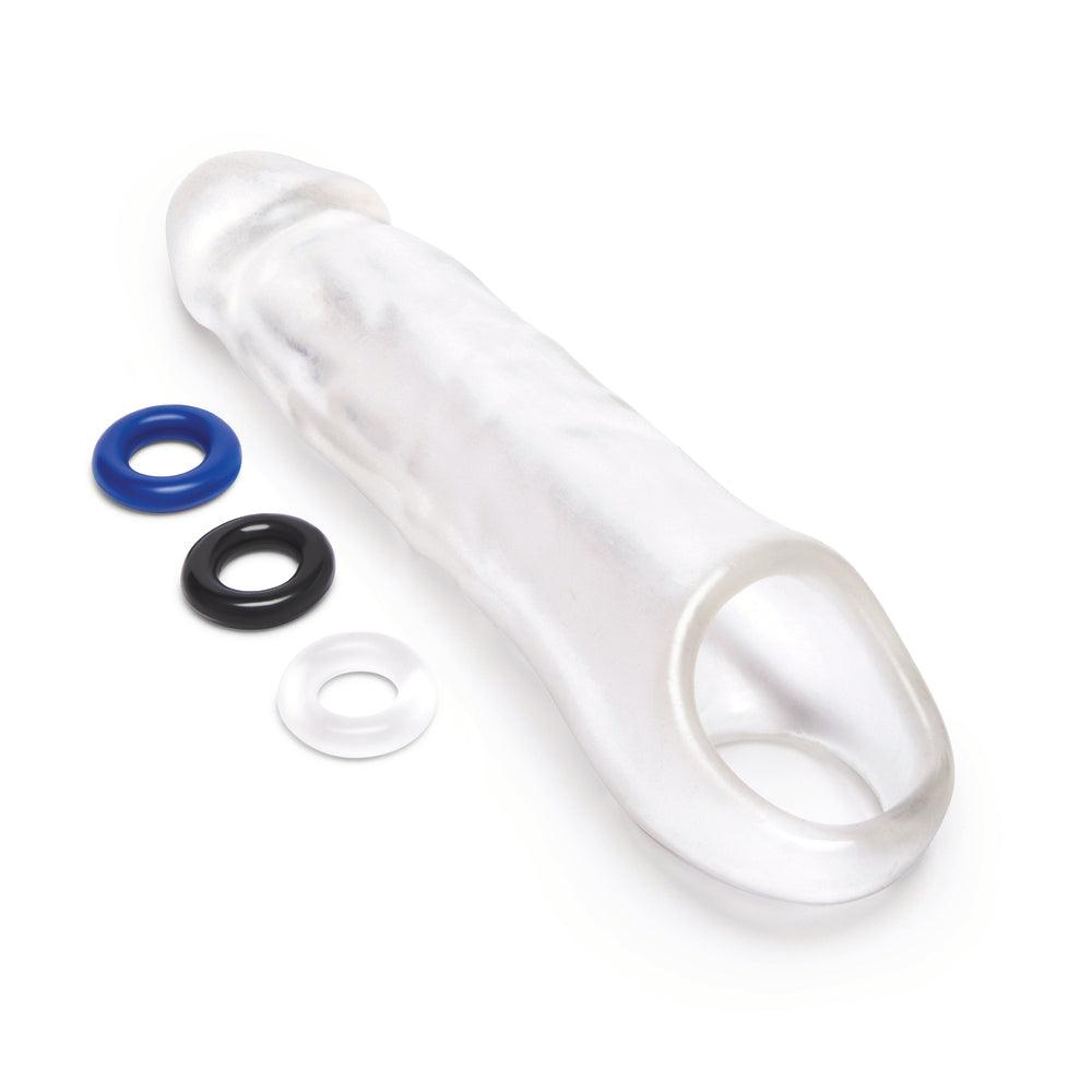 Penis extender with clear design for comfortable and discreet use