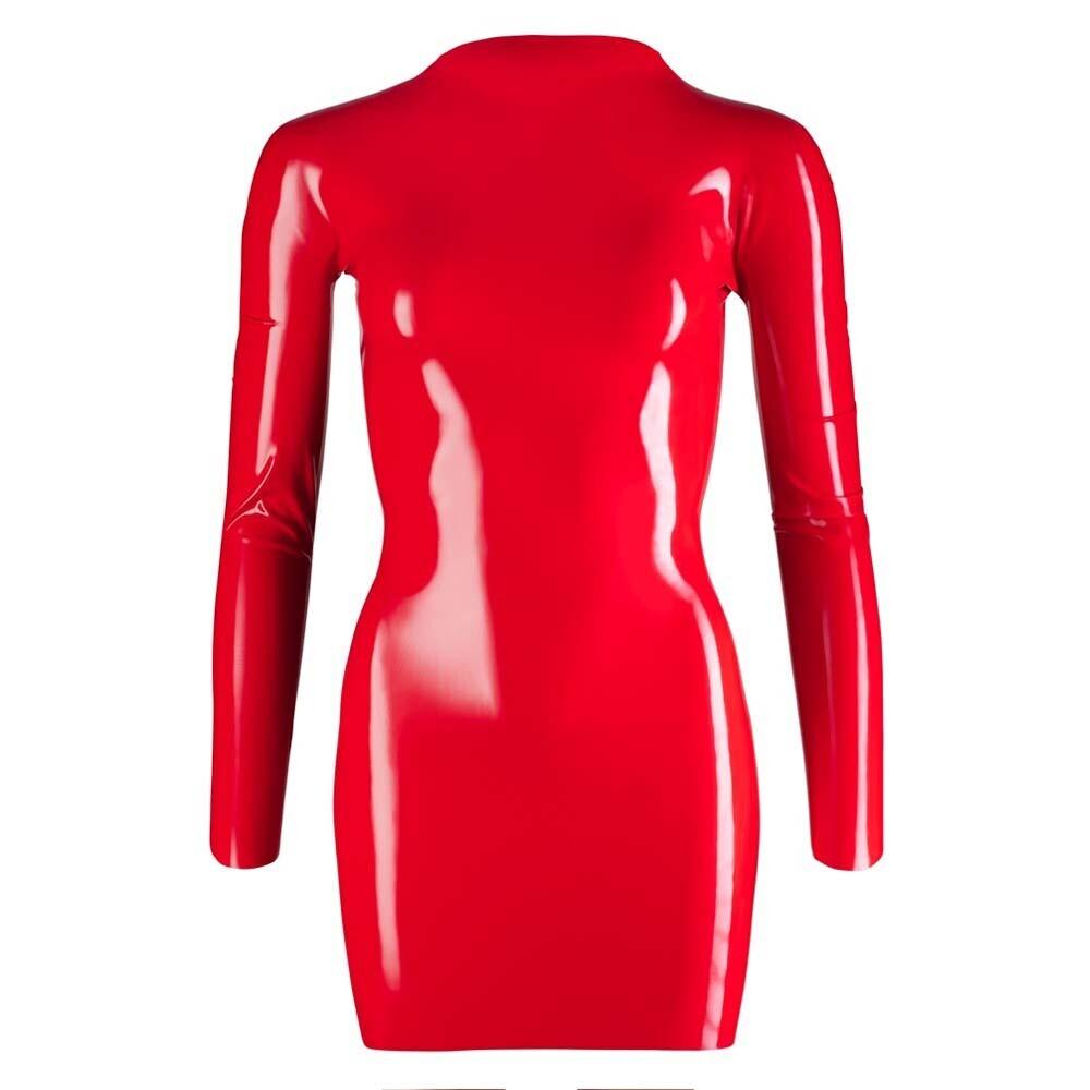 Zip Up Latex Mini Dress With Long Sleeves Red - Adult Planet - Online Sex Toys Shop UK