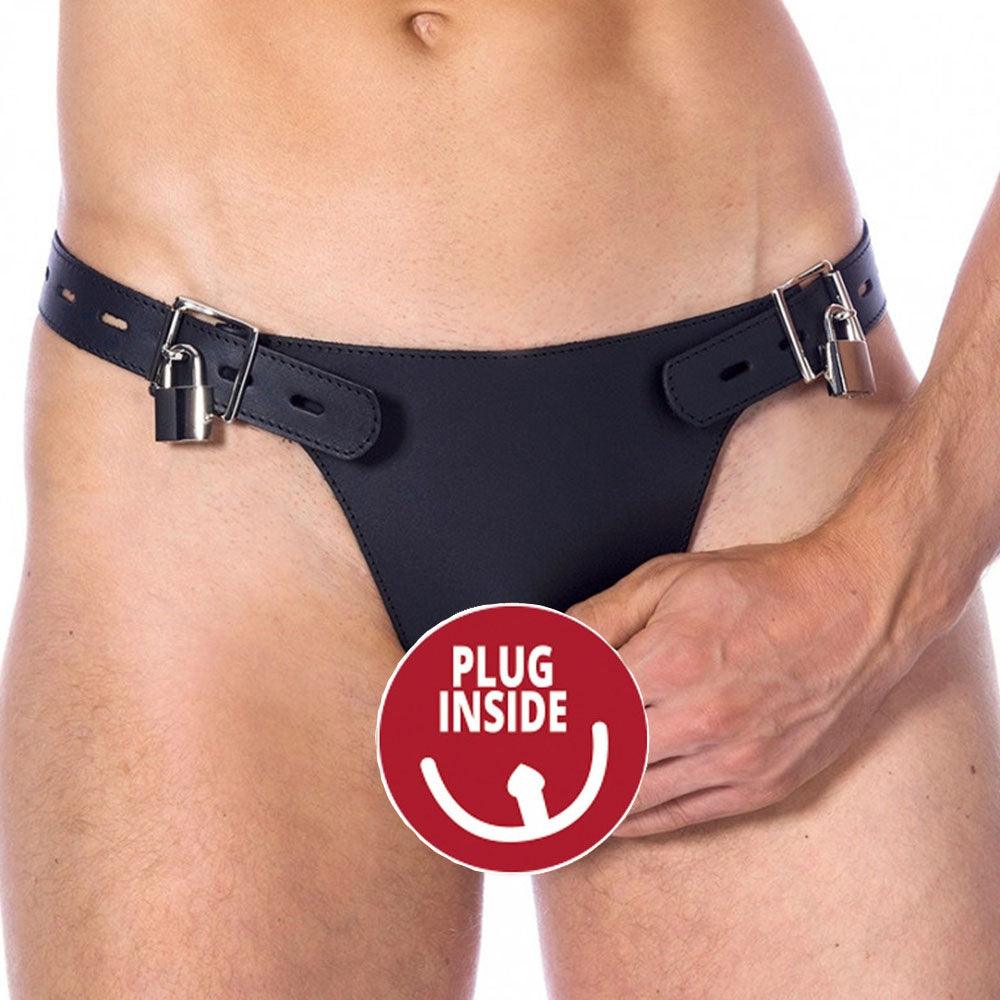 Double Leather Brief With Penis Hold And Dildo - Adult Planet - Online Sex Toys Shop UK