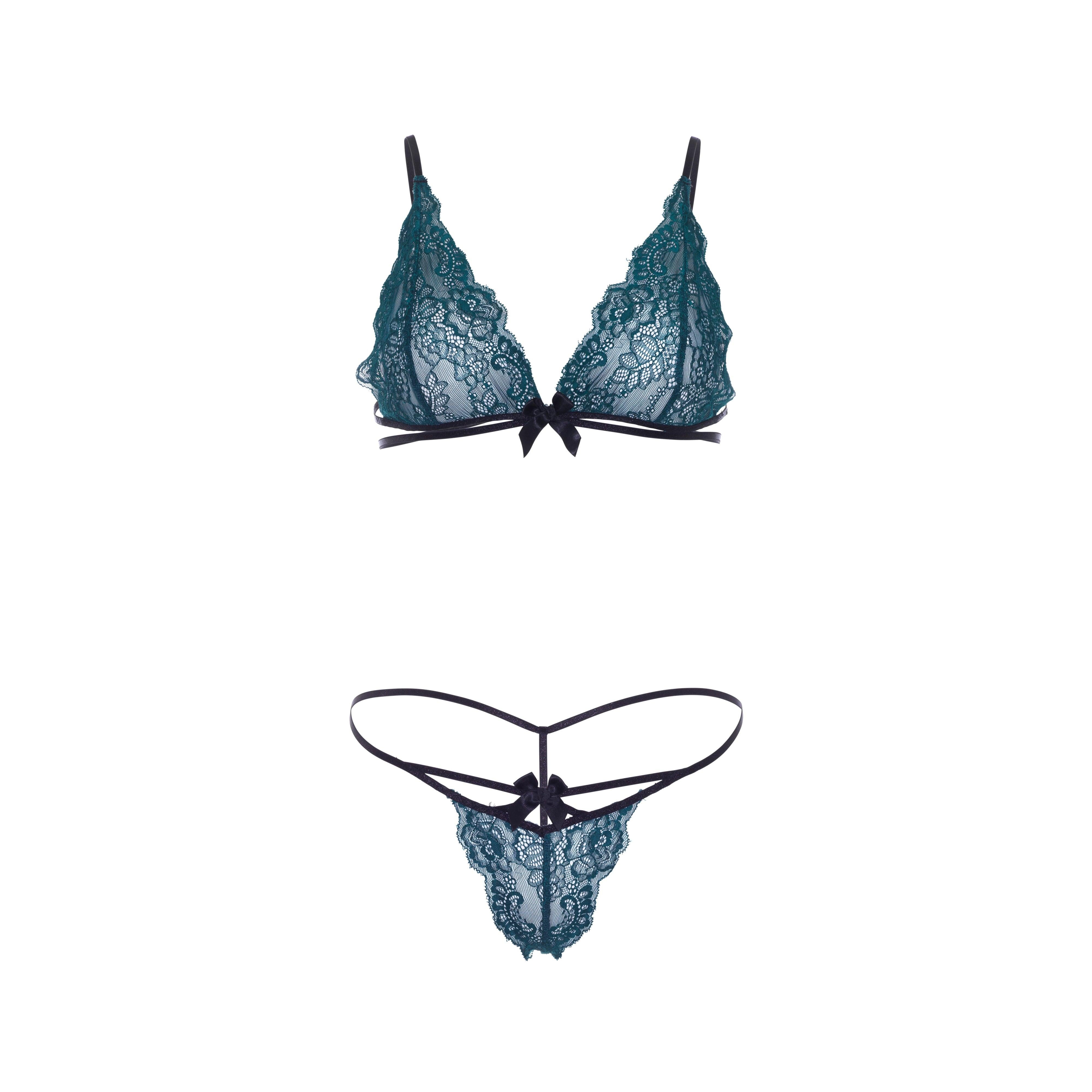 Leg Avenue Teal Lace Bralette And Matching String Panty - Adult Planet - Online Sex Toys Shop UK