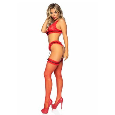 Leg Avenue Bra Panty and Stockings Set Red UK 6 to 12 - Adult Planet - Online Sex Toys Shop UK