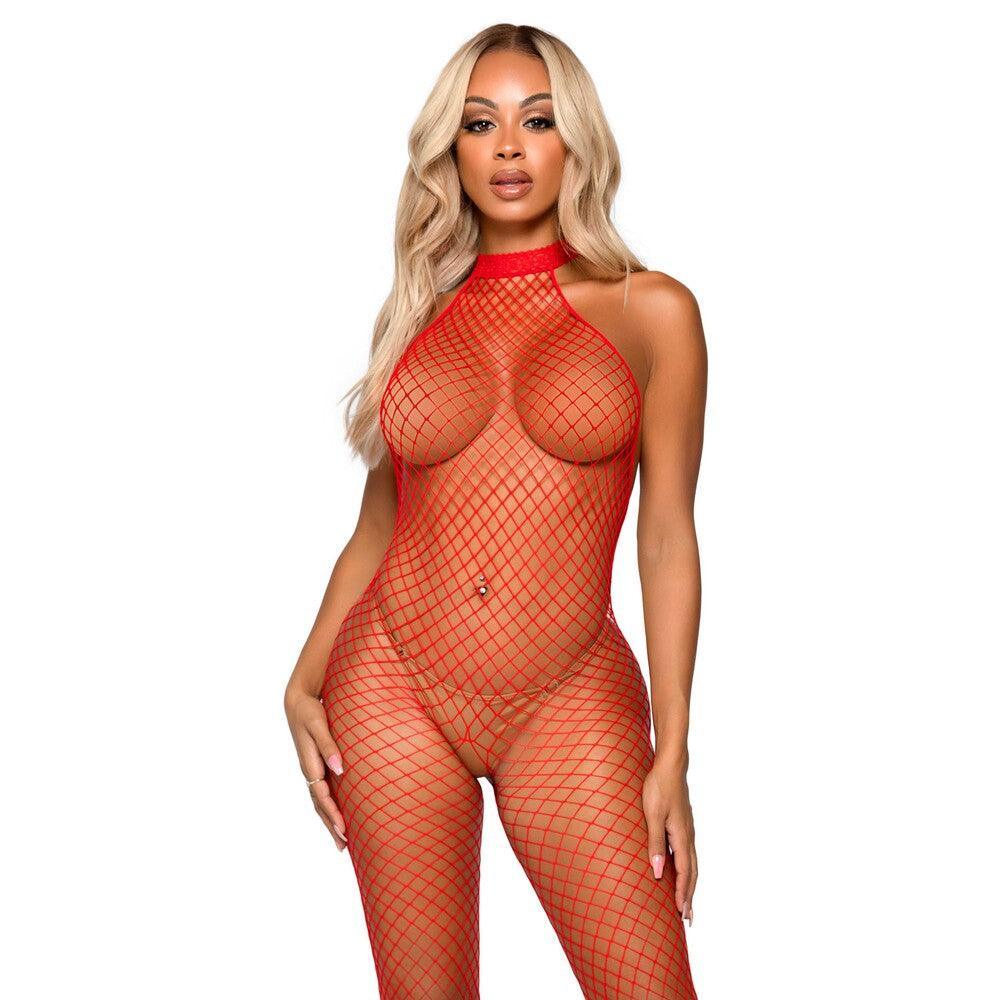 Leg Avenue Racer Neck Bodystocking Red UK 6 to 12 - Adult Planet - Online Sex Toys Shop UK