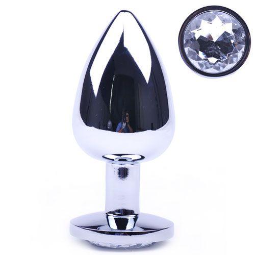 Large Metal Anal Plug With Clear Crystal - Adult Planet - Online Sex Toys Shop UK