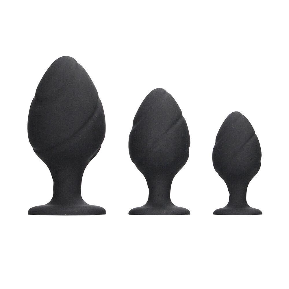 Ouch Silicone Swirled Butt Plug Set Black - Adult Planet - Online Sex Toys Shop UK