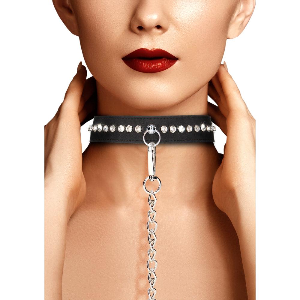 Ouch Diamond Studded Collar With Leash - Adult Planet - Online Sex Toys Shop UK