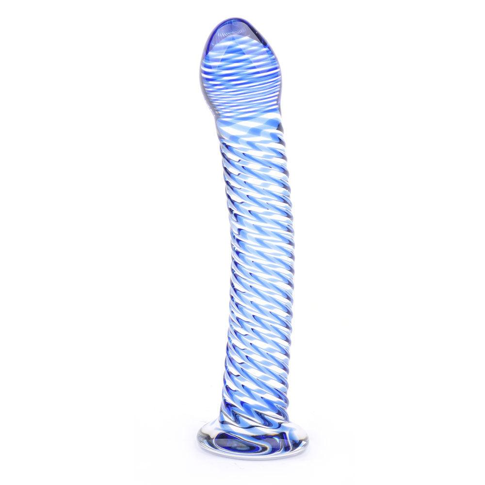 Glass Dildo With Blue Spiral Design - Adult Planet - Online Sex Toys Shop UK