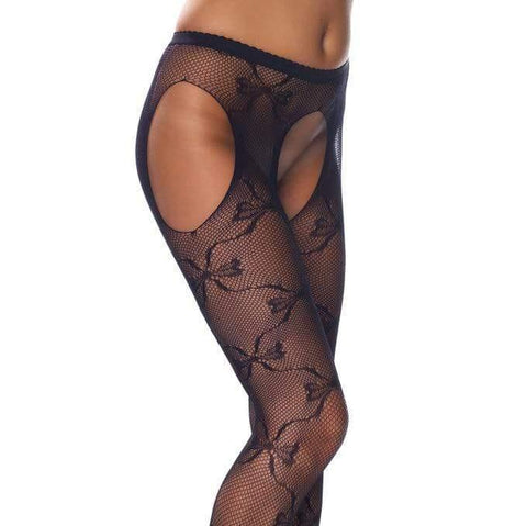 Crotchless Black Fishnet Lace Detail Tights - Adult Planet - Online Sex Toys Shop UK