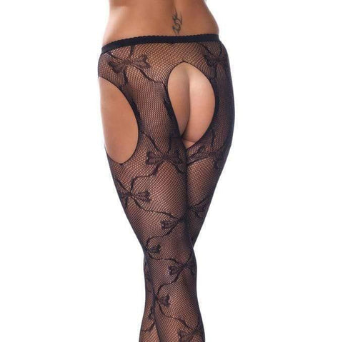 Crotchless Black Fishnet Lace Detail Tights - Adult Planet - Online Sex Toys Shop UK