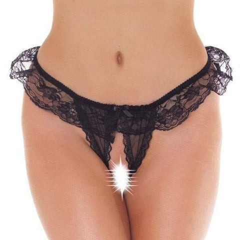 Frilly Black Lace Crotchless Tanga - Adult Planet - Online Sex Toys Shop UK