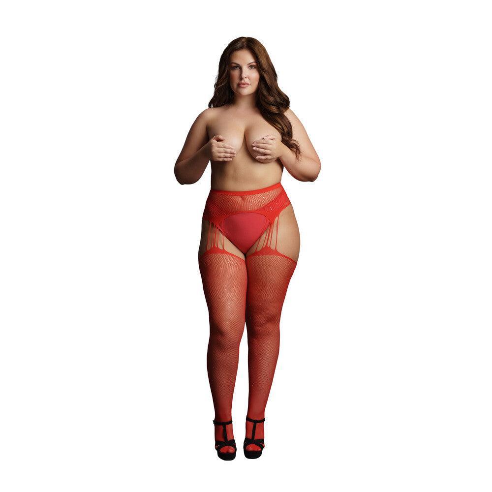 Le Desir Suspender Rhinestone Pantyhose Red UK 14 to 20 - Adult Planet - Online Sex Toys Shop UK