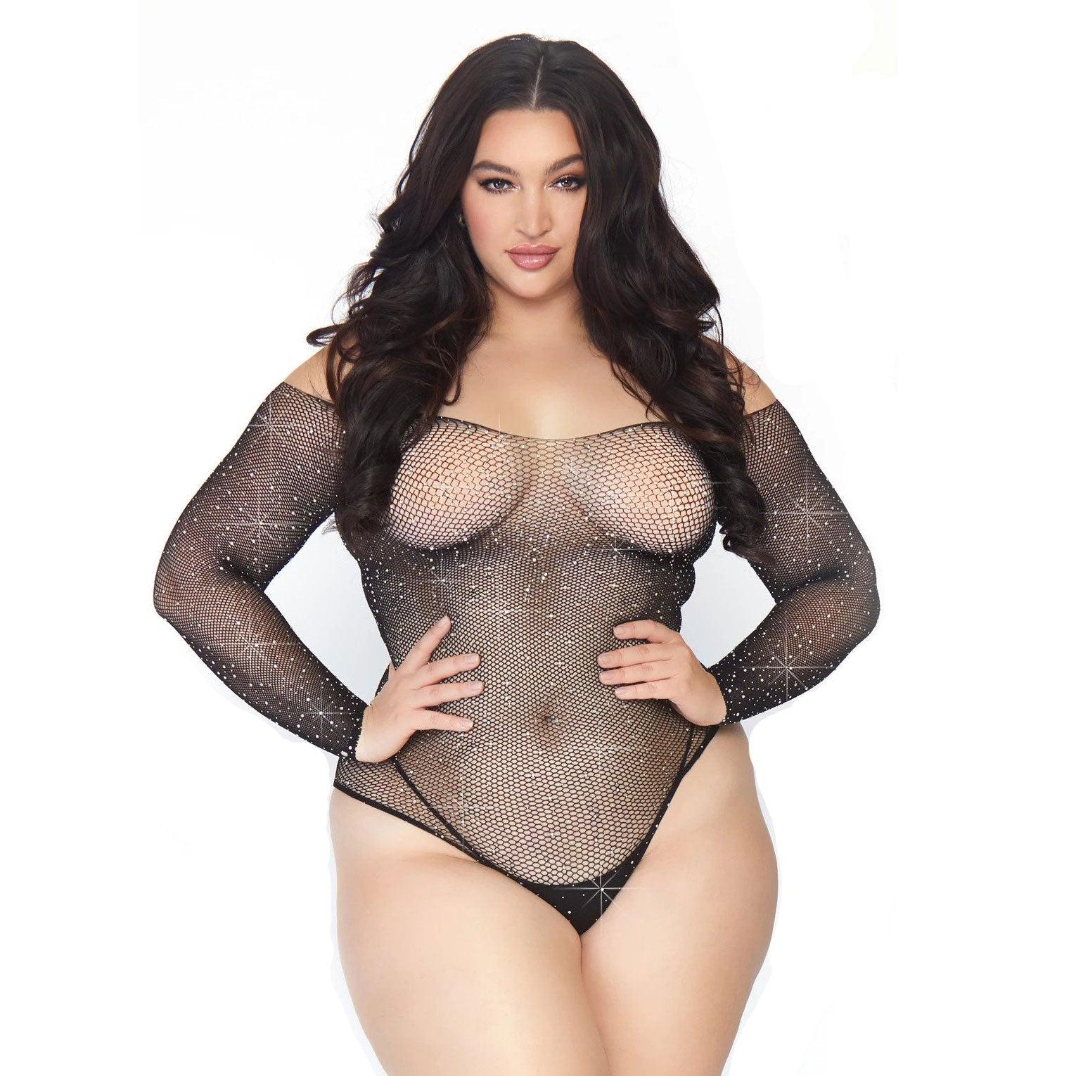 Leg Avenue Crystalized Long Sleeve Body Plus Size UK 18 to 22 - Adult Planet - Online Sex Toys Shop UK