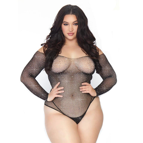 Leg Avenue Crystalized Long Sleeve Body Plus Size UK 18 to 22 - Adult Planet - Online Sex Toys Shop UK