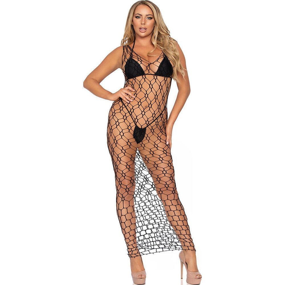 Leg Avenue Hexi Net Maxi Dress Black UK 8 to 14 - Adult Planet - Online Sex Toys Shop UK