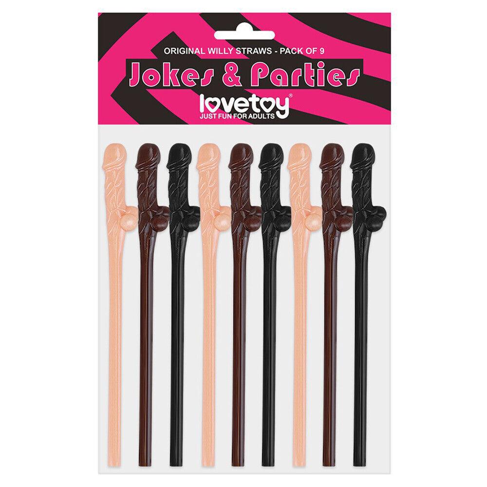 Lovetoy Pack Of 9 Willy Straws Black Brown And Pink - Adult Planet - Online Sex Toys Shop UK