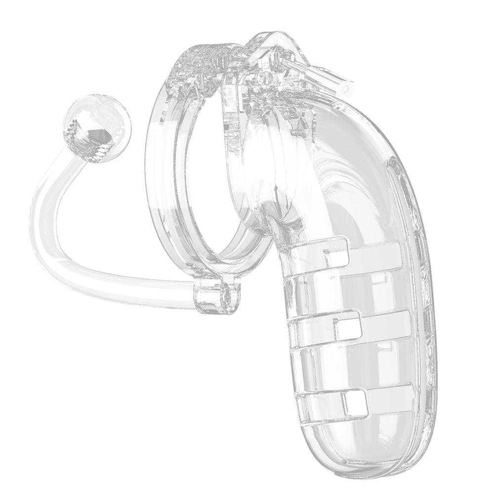 Man Cage 12 Male 5.5 Inch Clear Chastity Cage With Anal Plug - Adult Planet - Online Sex Toys Shop UK