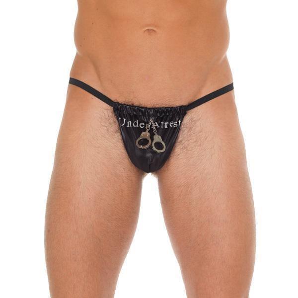 Mens Black GString With Handcuff Pouch - Adult Planet - Online Sex Toys Shop UK