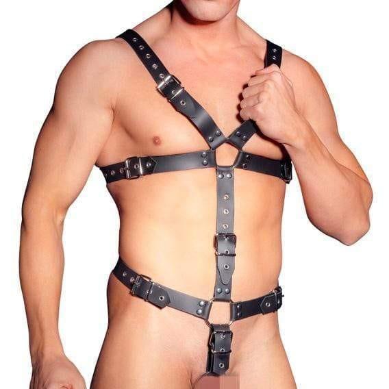 Mens Leather Adjustable Harness With Cock Ring - Adult Planet - Online Sex Toys Shop UK