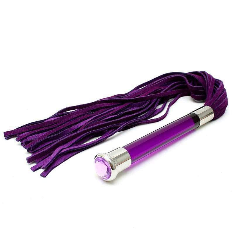 Purple Suede Flogger With Glass Handle And Crystal - Adult Planet - Online Sex Toys Shop UK