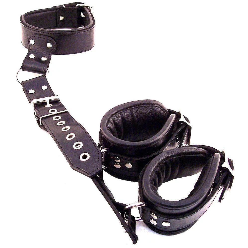 Rouge Garments Black Leather Neck to Wrist Restraints - Adult Planet - Online Sex Toys Shop UK