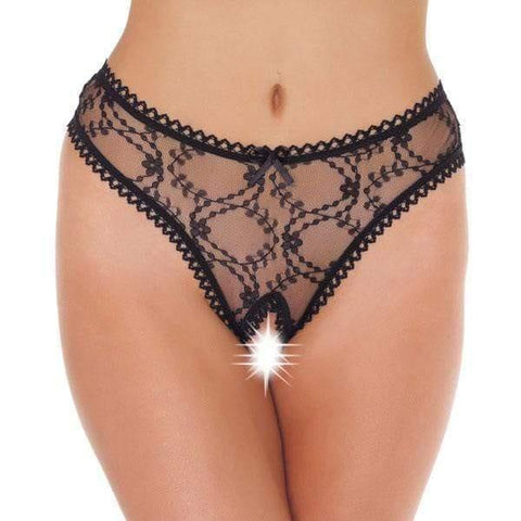 Sheer Pattern Crotchless Black GString - Adult Planet - Online Sex Toys Shop UK