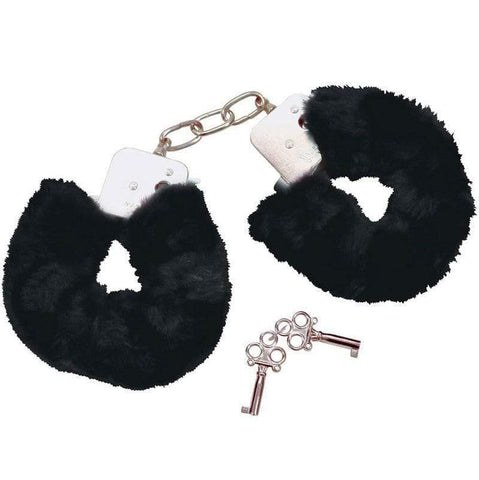 Bad Kitty Black Plush Handcuffs - Adult Planet - Online Sex Toys Shop UK