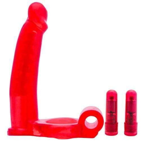 Double Penetrator Red Vibrating Cock Ring And Dildo - Adult Planet - Online Sex Toys Shop UK