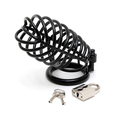 Black Metal Male Chastity Device With Padlock - Adult Planet - Online Sex Toys Shop UK