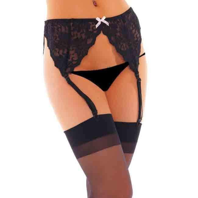 Black Suspenderbelt With Stockings And Bow - Adult Planet - Online Sex Toys Shop UK