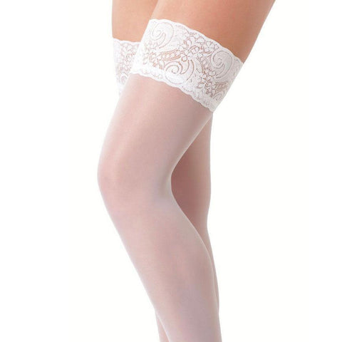 White HoldUp Stockings With Floral Lace Top - Adult Planet - Online Sex Toys Shop UK