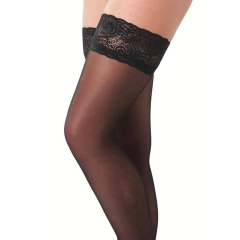 Black HoldUp Stockings With Floral Lace Top - Adult Planet - Online Sex Toys Shop UK