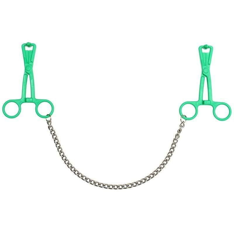 Green Scissor Nipple Clamps With Metal Chain - Adult Planet - Online Sex Toys Shop UK