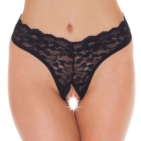 Black Lace Open Crotch GString - Adult Planet - Online Sex Toys Shop UK