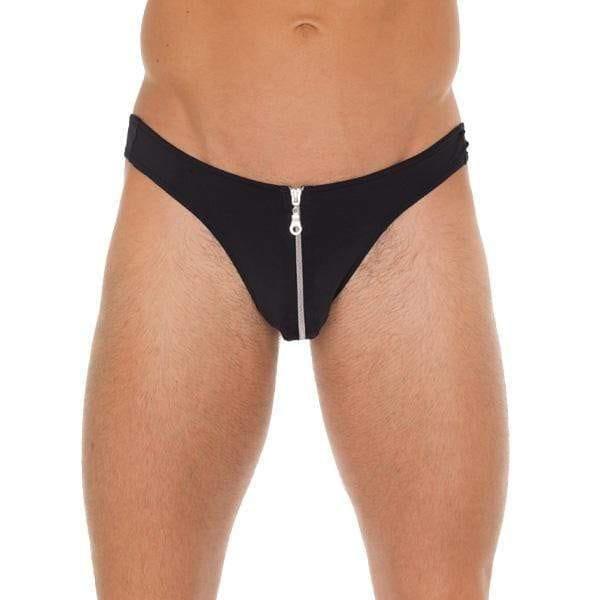 Mens Black GString With Zipper On Pouch - Adult Planet - Online Sex Toys Shop UK