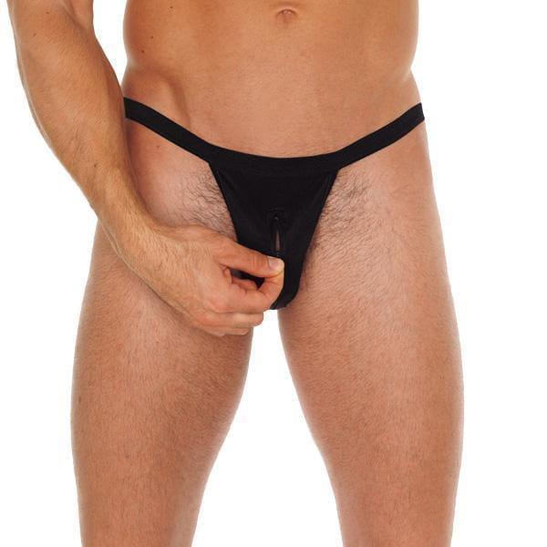 Mens Black Pouch GString With Zipper - Adult Planet - Online Sex Toys Shop UK