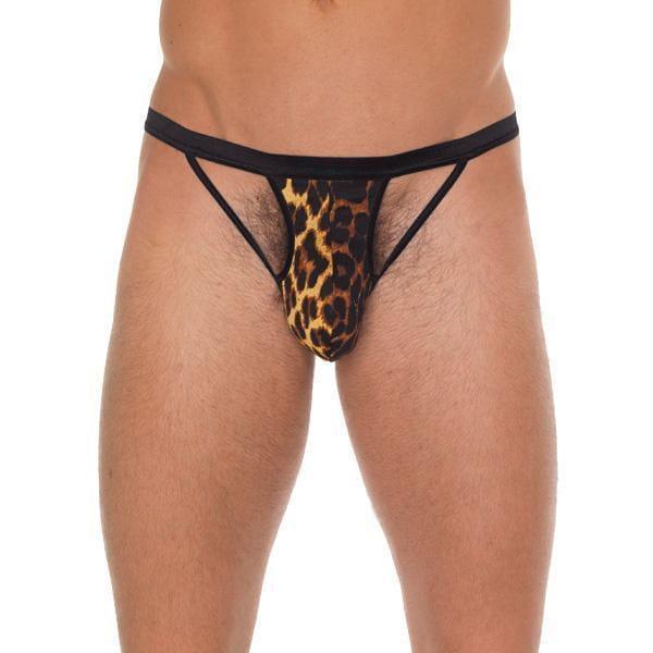 Mens Black GString With Black Straps To Animal Print Pouch - Adult Planet - Online Sex Toys Shop UK