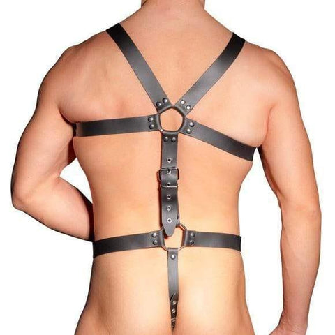 Mens Leather Adjustable Harness With Cock Ring - Adult Planet - Online Sex Toys Shop UK